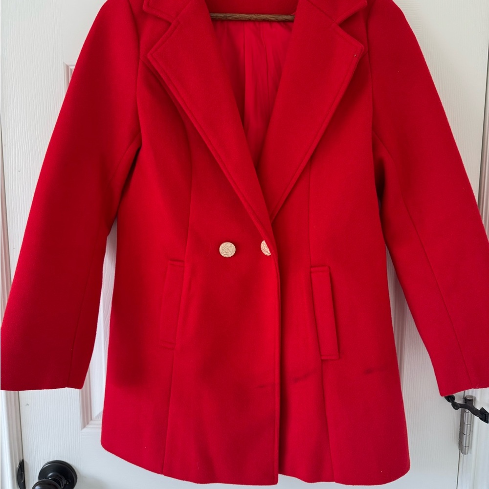 Elegant Red Double-Breasted Women's Coat